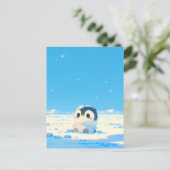 Cute Penguin Chick in Starry Arctic Landscape Postkarte (Stehend Vorderseite)