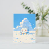 Cute Penguin Chick in Sunny Snowy Landscape Postkarte (Stehend Vorderseite)