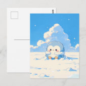 Cute Penguin Chick in Sunny Snowy Landscape Postkarte (Vorne/Hinten)