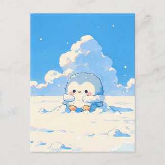 Cute Penguin Chick in Sunny Snowy Landscape Postkarte