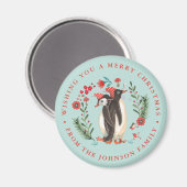 Cute Penguin Christmas Holiday Name blue Magnet (Vorderseite/Rückseite)