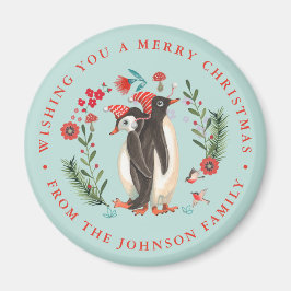 Cute Penguin Christmas Holiday Name blue Magnet