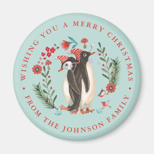 Cute Penguin Christmas Holiday Name blue Magnet (Vorne)