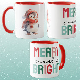 Cute penguin christmas merry and bright tasse