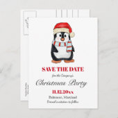 Cute Penguin | Christmas Party Save The Date  Ankündigungspostkarte (Vorne/Hinten)