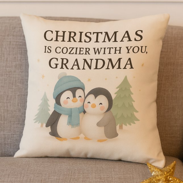 Cute Penguin Christmas Pillow for Grandma – Gift Kissen (Christmas_Grandma_pillow)