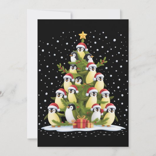 Cute Penguin Christmas Tree Funny Holiday Einladung (Vorderseite)