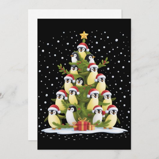 Cute Penguin Christmas Tree Funny Holiday Einladung (Vorne/Hinten)