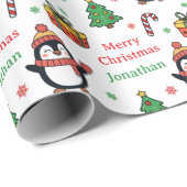 Cute Penguin Christmas Tree Holidays Geschenkpapier (Rolleneckpunkt)