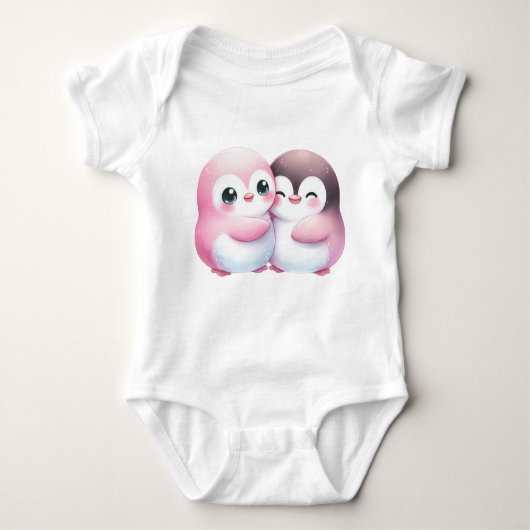 Cute Penguin Couple Baby Strampler (Vorderseite)