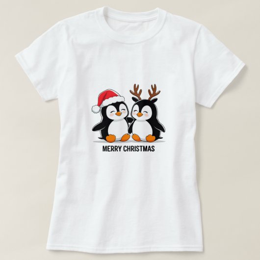 Cute Penguin Couple Christmas – Festive Holiday  T-Shirt (Design vorne)