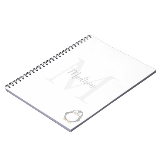 Cute Penguin Custom Name Initial  Notizblock (Linke Seite)