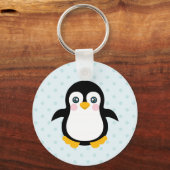 Cute Penguin Design Blue Polka Dot Background Schlüsselanhänger (Vorderseite)
