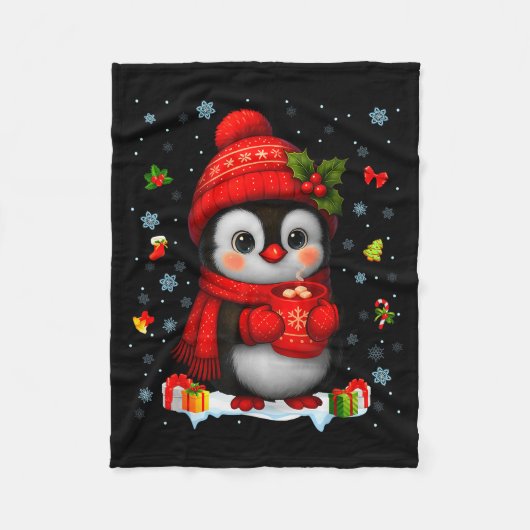 Cute Penguin Drink Hot Cocoa Christmas Xmas Men Wo Fleecedecke (Vorderseite)