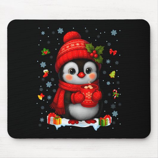 Cute Penguin Drink Hot Cocoa Christmas Xmas Men Wo Mousepad (Vorne)