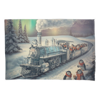 Cute Penguin Express Train Northern Lights Kissenbezug