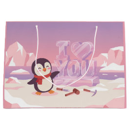 Cute Penguin I Love You Valentine Gift Bag Große Geschenktüte