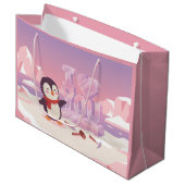 Cute Penguin I Love You Valentine Gift Bag Große Geschenktüte (Vorderseite Schrägansicht)