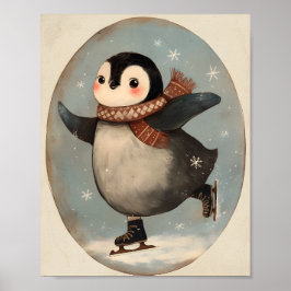 Cute Penguin Ice Skating | Nursery wall Art Poster