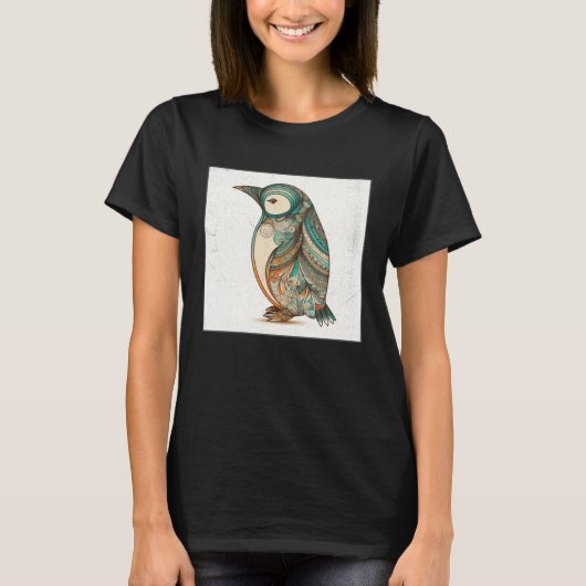 Cute Penguin Illustration Mandala Symbols Women Me T-Shirt (Vorderseite)