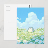 Cute Penguin in Blue and White Meadow Postkarte (Vorne/Hinten)