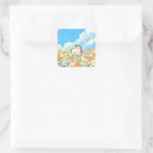 Cute Penguin in Colorful Wildflower Meadow Quadratischer Aufkleber (Tasche)