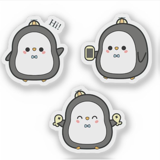 Cute Penguin Kawaii Sticker Set (Vorderseite)