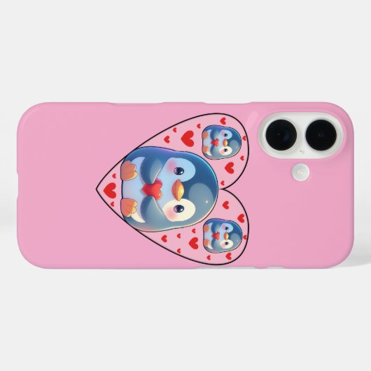 Cute Penguin Love Heart iPhone 16 Case (Rückseite (Horizontal))