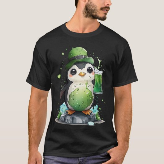 Cute Penguin Loves Beer St Patrick s Day T-Shirt (Vorderseite)
