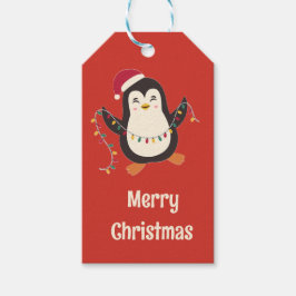 Cute Penguin Merry Christmas Gift Tag Geschenkanhänger