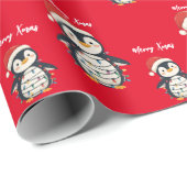 Cute penguin Merry Christmas tree winter Xmas Geschenkpapier (Rolleneckpunkt)