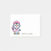 Cute Penguin Nurse Pink Stethoscope Custom 4x4 Post-it Klebezettel (Vorderseite)