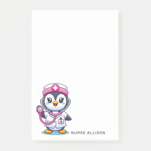 Cute Penguin Nurse Pink Stethoscope Custom 4x6 Post-it Klebezettel (Vorderseite)