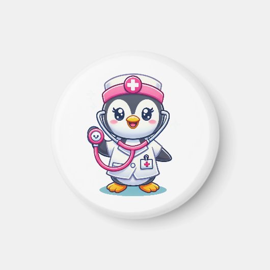 Cute Penguin Nurse Pink Stethoscope Custom Magnet (Vorne)