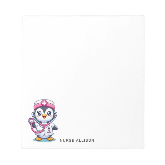 Cute Penguin Nurse Pink Stethoscope Custom Notizblock (Vorderseite)