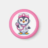 Cute Penguin Nurse Pink Stethoscope Magnet (Vorne)