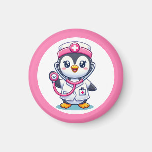 Cute Penguin Nurse Pink Stethoscope Magnet