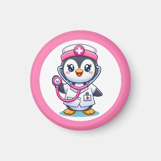 Cute Penguin Nurse Pink Stethoscope Magnet (Vorne)