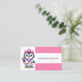 Cute Penguin Nurse Pink Stethoscope Streifen Visitenkarte (Stehend Vorderseite)
