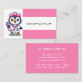 Cute Penguin Nurse Pink Stethoscope Streifen Visitenkarte (Vorne/Hinten)