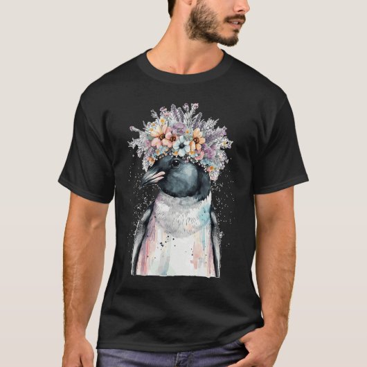 Cute Penguin Seabird Flower Crown Floral Birds T-Shirt (Vorderseite)