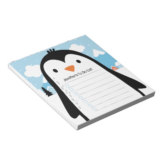 Cute Penguin Snow To Do List Children Illustration Notizblock (angewinkelt)