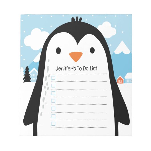Cute Penguin Snow To Do List Children Illustration Notizblock (Vorderseite)