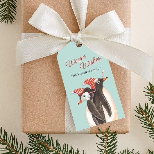 Cute Penguin Warm Wishes Christmas Personalized Geschenkanhänger