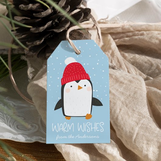 Cute Penguin Warm Wishes Holiday Geschenkanhänger