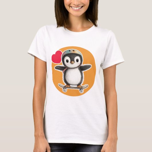 Cute Penguin with a stakeboard T-Shirt (Vorderseite)