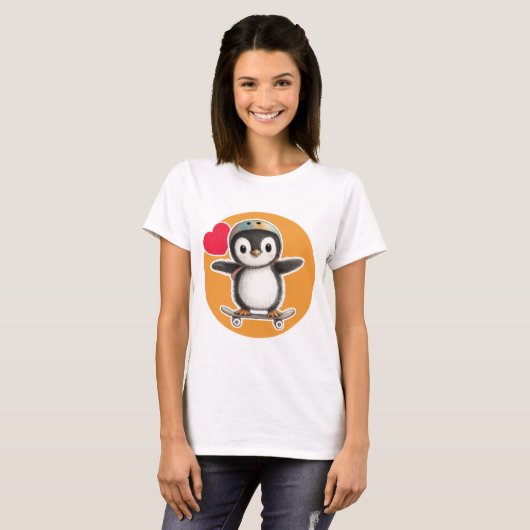 Cute Penguin with a stakeboard T-Shirt (Vorne ganz)