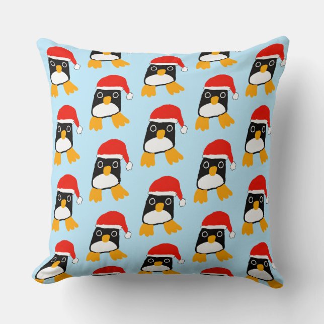 Cute Penguin With Christmas Hat Kissen (Vorderseite)