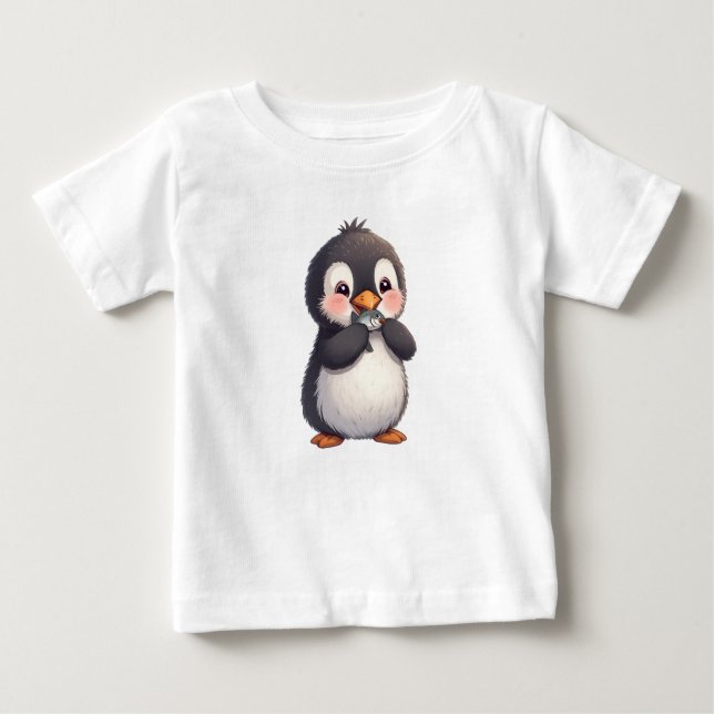 Cute Penguin with Fish Baby T-shirt (Vorderseite)