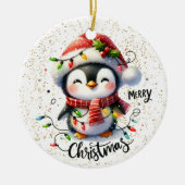 Cute Penguin Wrapped in Lights Kid's Christmas Keramik Ornament (Vorne)